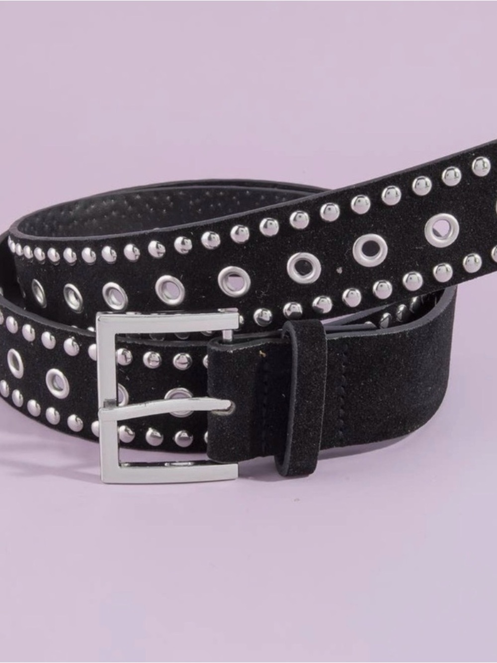Black Studded Belt with Silver Eyelets
